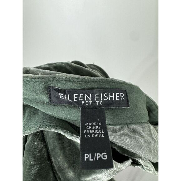 Eileen Fisher Green Size Petite Large Velvet Crinkle Front Button Top Silk Blend - Picture 4 of 5
